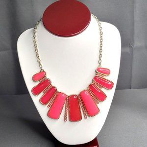 Womens Cable Chain Pink Rhinestone Resin Chunky Bib Statement Necklace 18 in